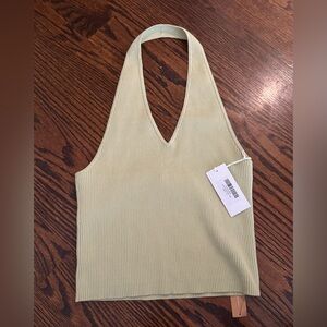 Reformation Light Green Ribbed Halter Tank Top